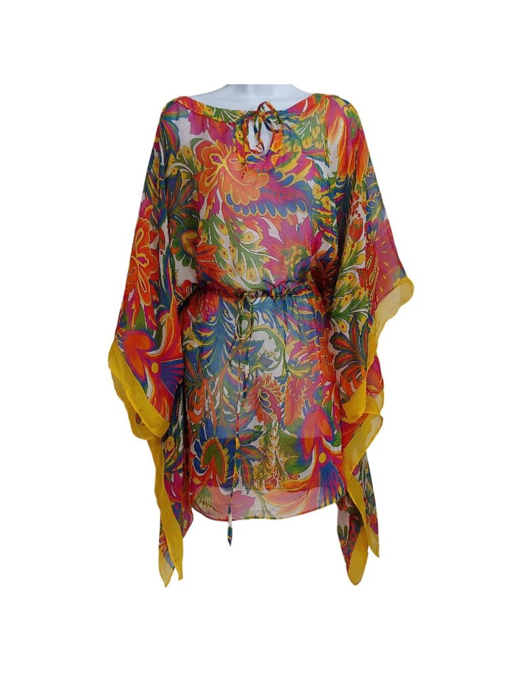 Zara 100% Silk Kaftan Tunic Dress Paisley Floral Boho Resort Festival Poolside M